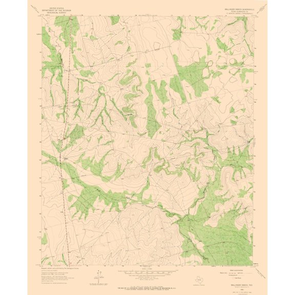 Topographical Map - Ballinger Ranch Texas Quad - USGS 1963 - Vintage Wall Art