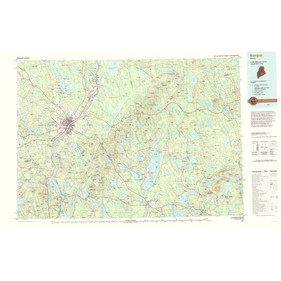 Topographical Map - Bangor Maine Quad - USGS 1994 - Vintage Wall Art