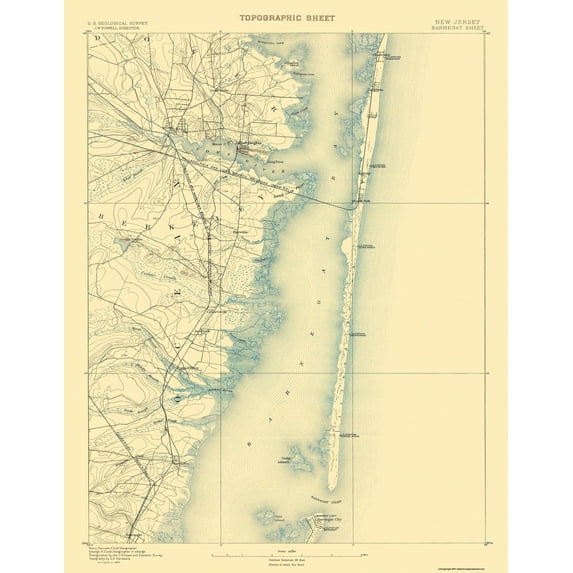 Topographical Map - Barnegat New Jersey Sheet - USGS 1884 - Vintage Wall Art