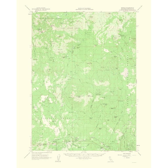 Topographical Map - Bartle California Quad - USGS 1963 - Vintage Wall Art