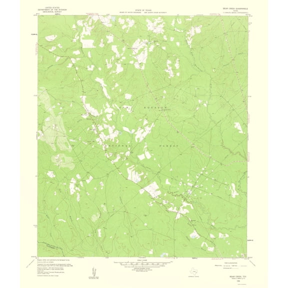 Topographical Map - Bear Creek Texas Quad - USGS 1960 - Vintage Wall Art