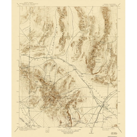 Topographical Map - Las Vegas Nevada Quad - USGS 1908 - Vintage Wall Art