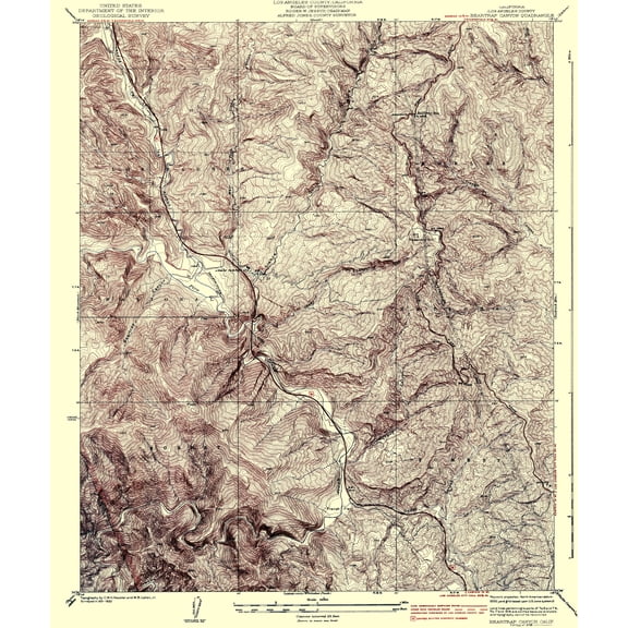 Topographical Map - Beartrap Canyon California Quad - USGS 1938 - 23 x 27.32 - Vintage Wall Art