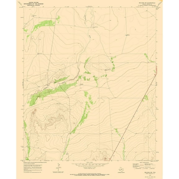 Topographical Map - Belding Texas South West Quad - USGS 1970 - 23 x 28.12 - Vintage Wall Art