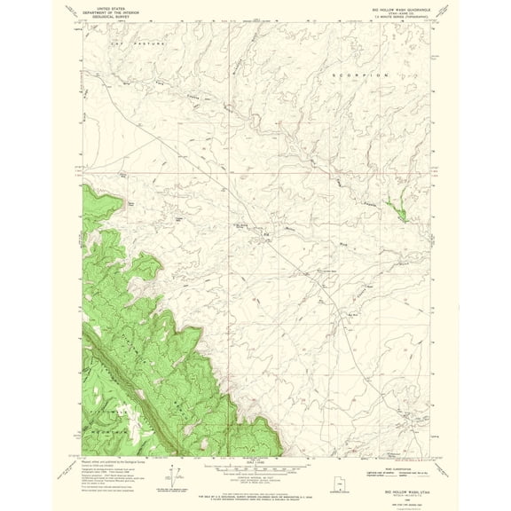 Topographical Map - Big Hollow Wash Utah Quad - USGS 1968 - 23 x 28.87 - Vintage Wall Art