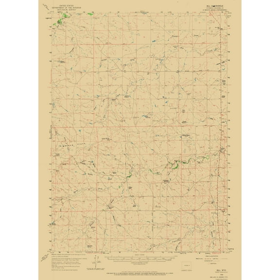 Topographical Map - Bill Wyoming Quad - USGS 1959 - 23 x 31.71 - Vintage Wall Art