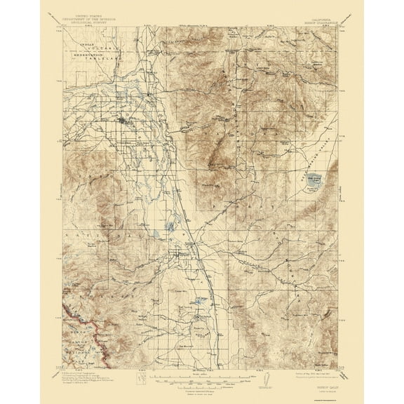 Topographical Map - Bishop California - USGS 1913 - 23 x 28.64 - Vintage Wall Art