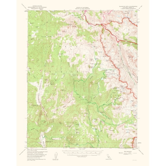 Topographical Map - Blackcap Mountain California Quad - USGS 1962 - Vintage Wall Art