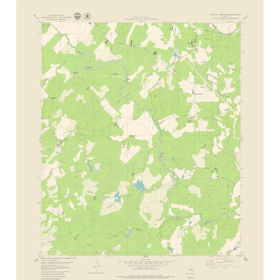 Topographical Map - Blanket Springs Texas Quad - USGS 1979 - Vintage Wall Art