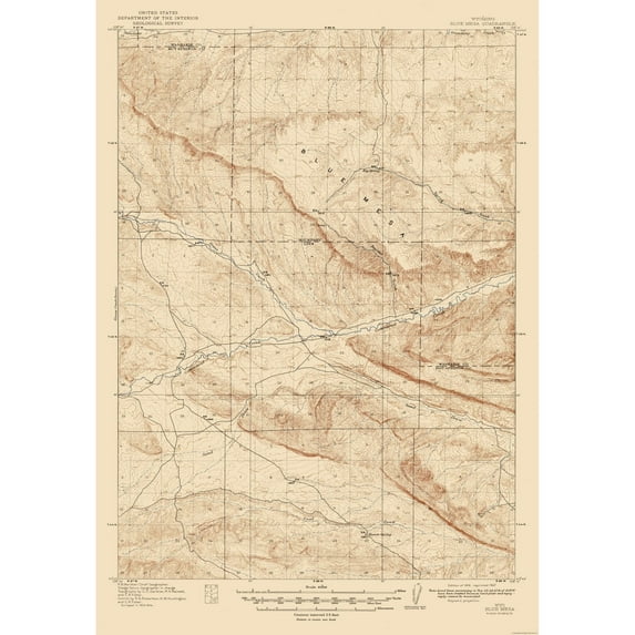Topographical Map - Blue Mesa Wyoming Quad - USGS 1916 - 23 x 32.97 - Vintage Wall Art