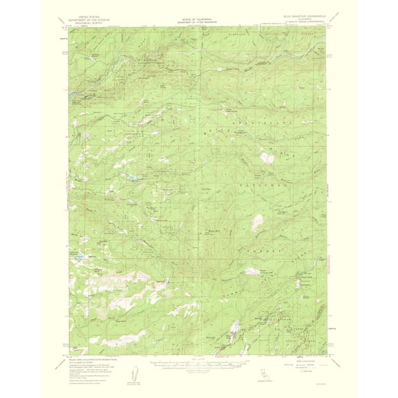 Topographical Map - Blue Mountain California Quad - USGS 1963 - 23 x 28.81 - Vintage Wall Art