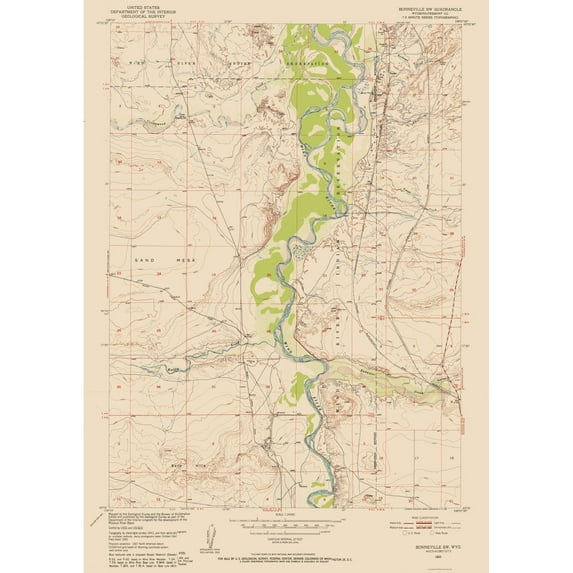 Topographical Map - Bonneville Wyoming Quad - USGS 1950 - 23 x 32.52 - Vintage Wall Art