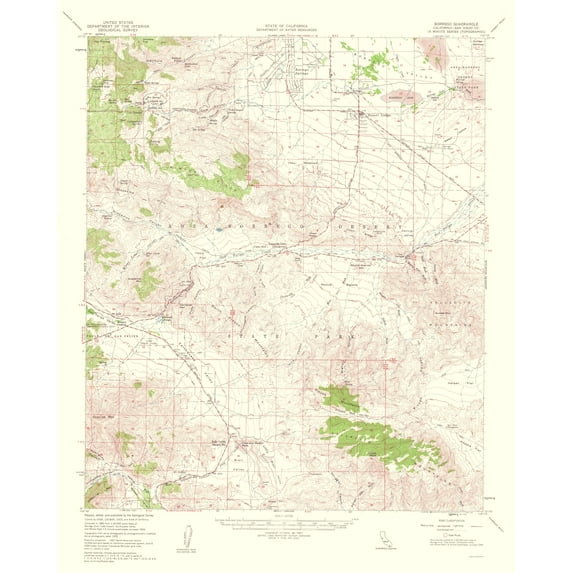 Topographical Map - Borrego California Quad - USGS 1961 - Vintage Wall Art