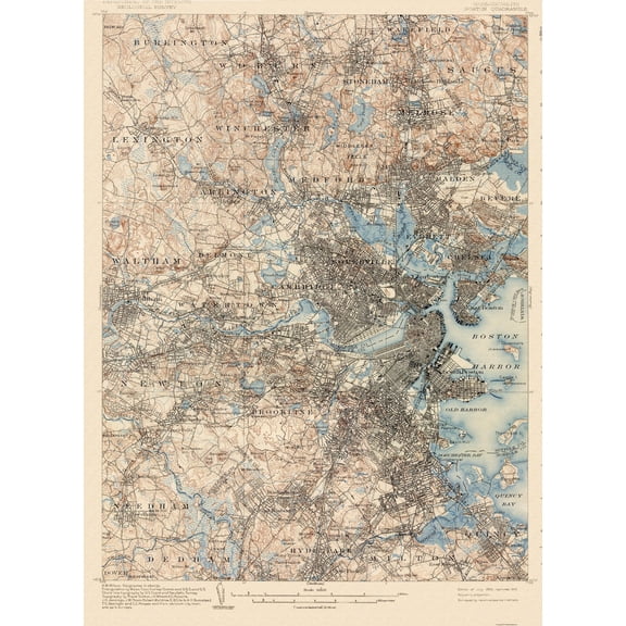 Topographical Map - Boston Massachusetts Quad - USGS 1903 - 23 x 31.38 - Vintage Wall Art