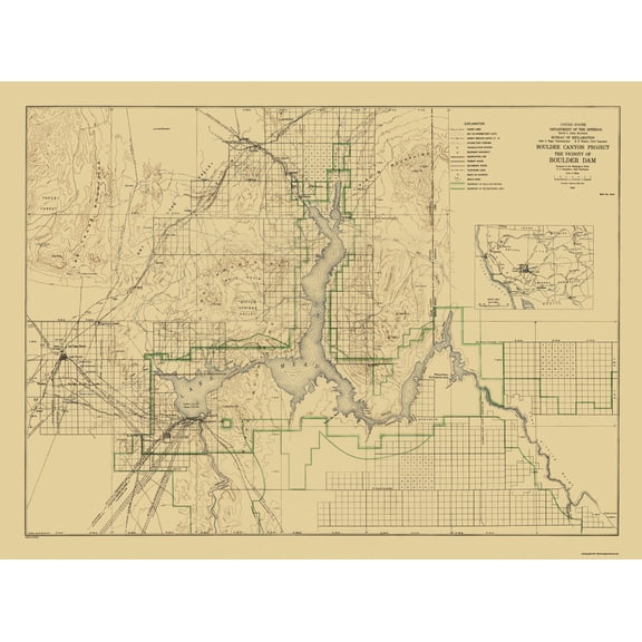 Topographical Map - Boulder Canyon Project Nevada - DOI 1940 - 30.88 x 23 - Vintage Wall Art