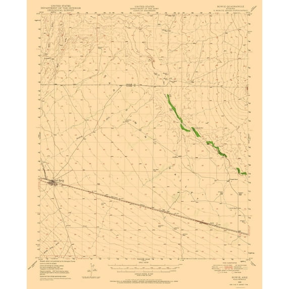 Topographical Map - Bowie Arizona Quad - USGS 1949 - 23 x 28.23 - Vintage Wall Art