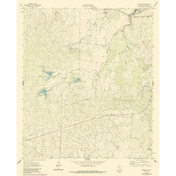 Topographical Map - Brady Texas South West Quad - USGS 1963 - 23 x 28.41 - Vintage Wall Art