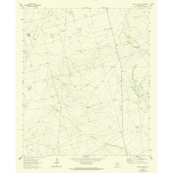 Topographical Map - Bryant Ranch Texas Quad - USGS 1964 - 23 x 28.10 - Vintage Wall Art