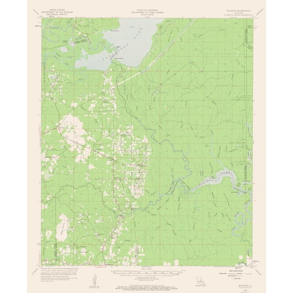 Topographical Map - Buckeye Louisiana Quad - USGS 1959 - Vintage Wall Art