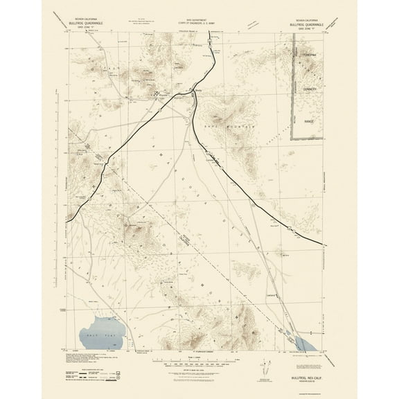 Topographical Map - Bullfrog Nevada California Quad - USGS 1942 - 23 x 29 - Vintage Wall Art