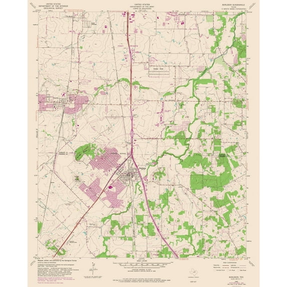 Topographical Map - Burleson Texas Quad - USGS 1955 - Vintage Wall Art