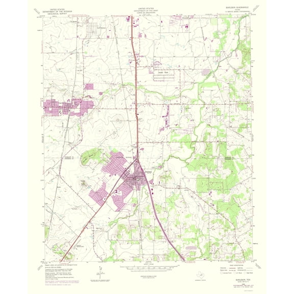 Topographical Map - Burleson Texas Quad - USGS 1974 - Vintage Wall Art