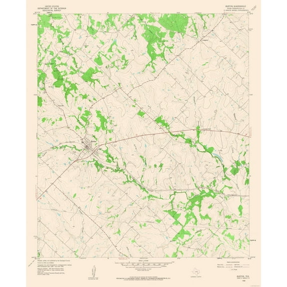 Topographical Map - Burton Texas Quad - USGS 1958 - Vintage Wall Art
