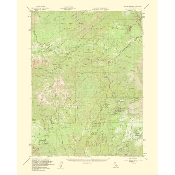 Topographical Map - Butte Meadows California Quad - USGS 1963 - 23 x 28.60 - Vintage Wall Art
