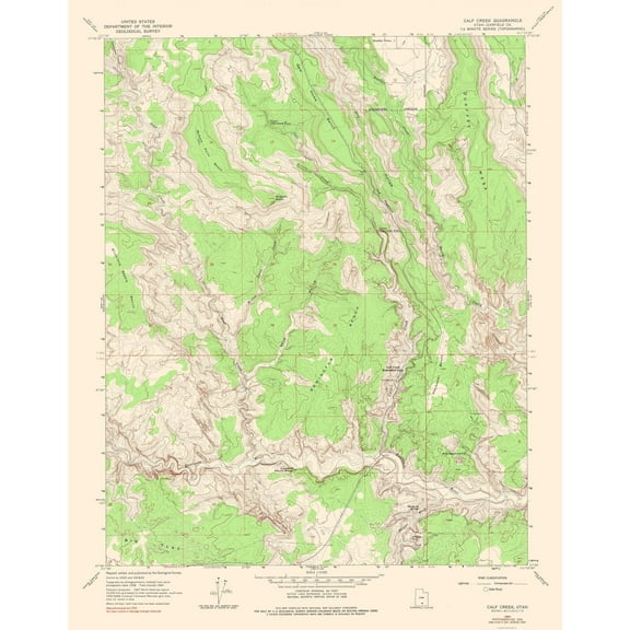 Topographical Map - Calf Creek Utah Quad - USGS 1964 - 23 x 29.32 - Vintage Wall Art
