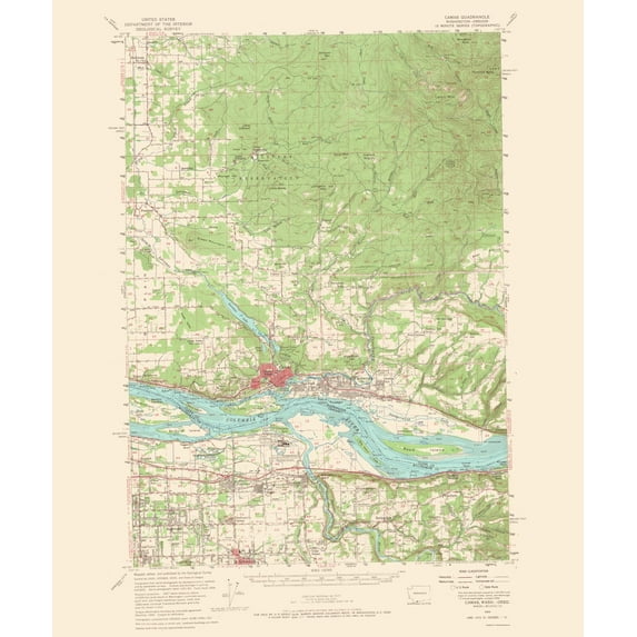 Topographical Map - Camas Washington Oregon Quad - USGS 1966 - Vintage Wall Art