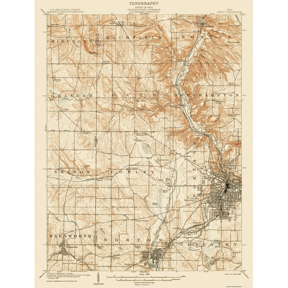 Topographical Map - Akron Ohio Quad - USGS 1905 - Vintage Wall Art