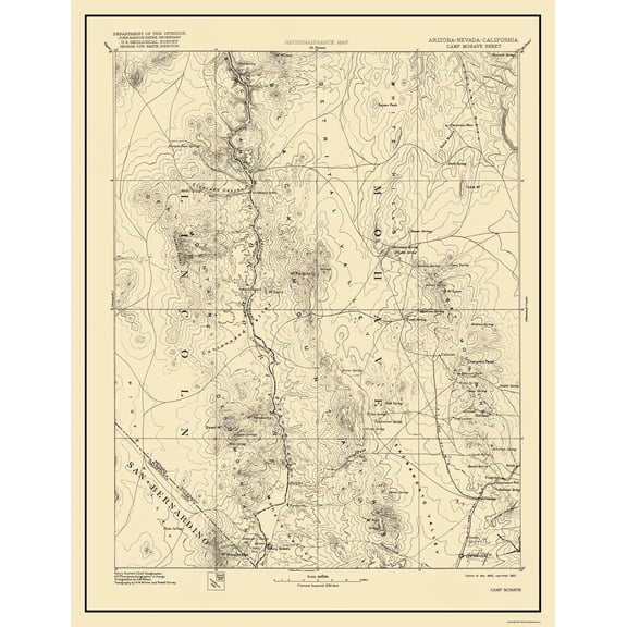 Topographical Map - Camp Mohave Arizona Sheet - USGS 1892 - Vintage Wall Art