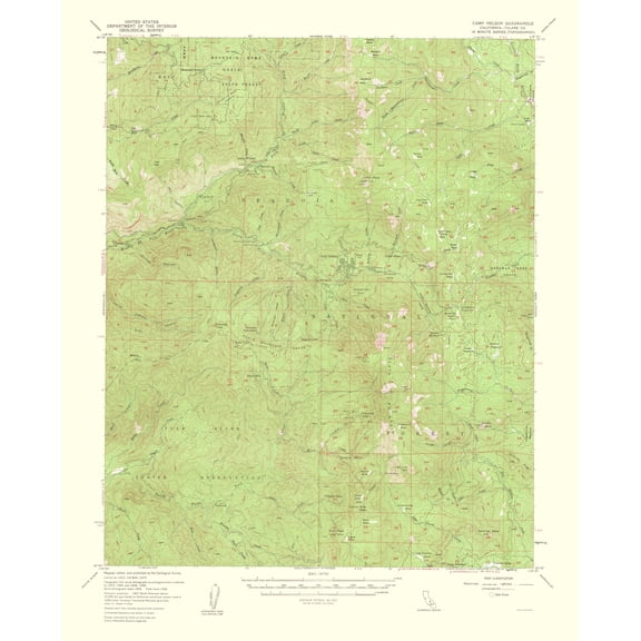 Topographical Map - Camp Nelson California Quad - USGS 1962 - Vintage Wall Art