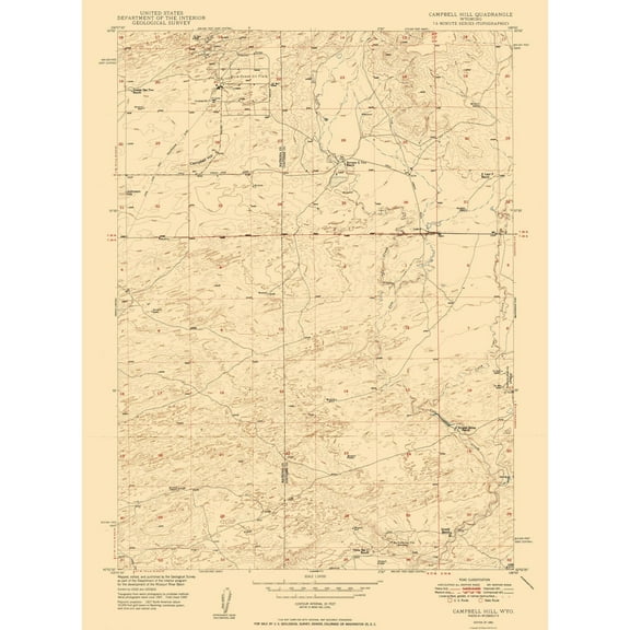 Topographical Map - Campbell Hill Wyoming Quad - USGS 1950 - 23 x 31.08 - Vintage Wall Art