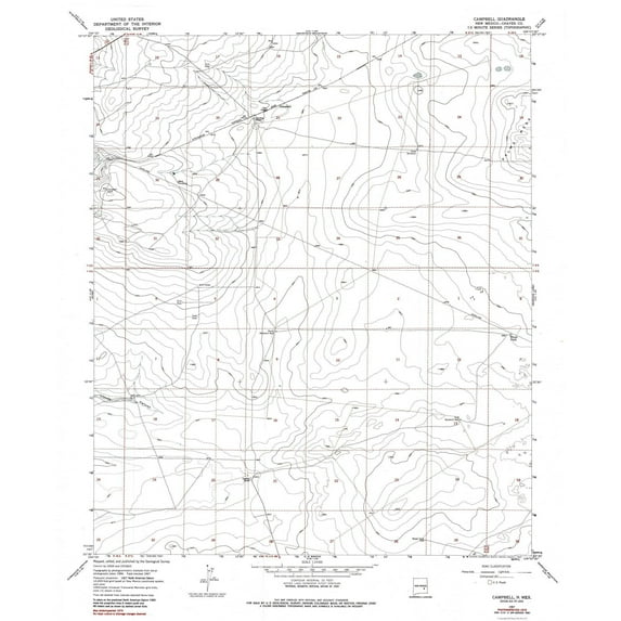 Topographical Map - Campbell New Mexico Quad - USGS 1967 - 23 x 27.96 - Vintage Wall Art