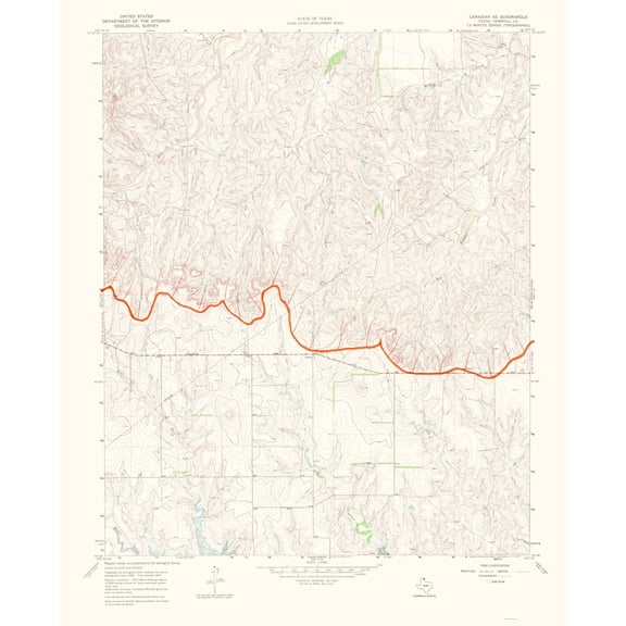 Topographical Map - Canadian Texas Southeast Quad - USGS 1970 - 23 x 28.42 - Vintage Wall Art