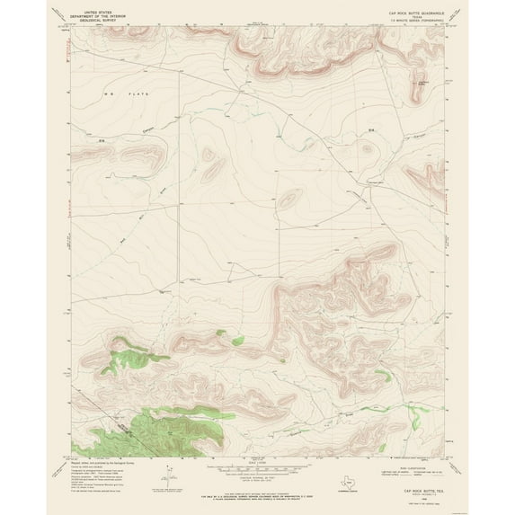 Topographical Map - Cap Rock Butte Texas Quad - USGS 1968 - Vintage Wall Art