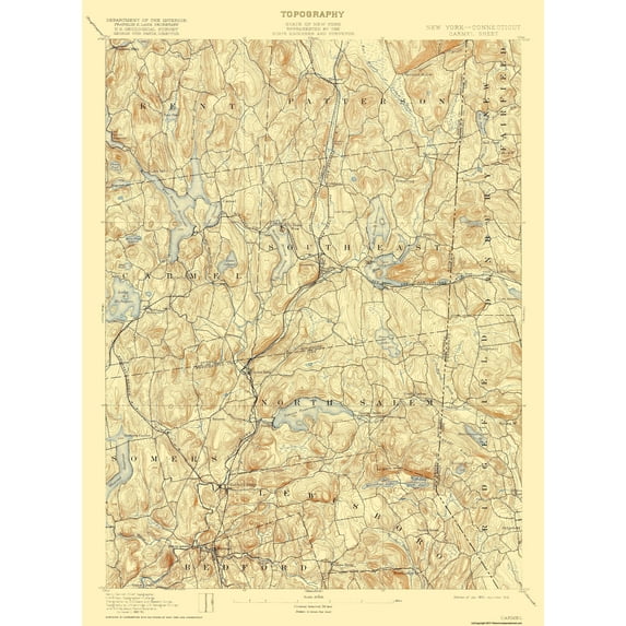 Topographical Map - Carmel Connecticut Quad - USGS 1894 - Vintage Wall Art