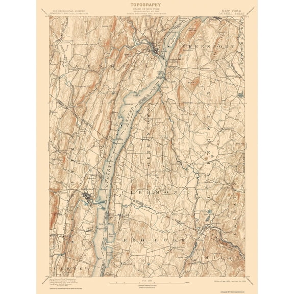 Topographical Map - Catskill New York Sheet - USGS 1895 - Vintage Wall Art