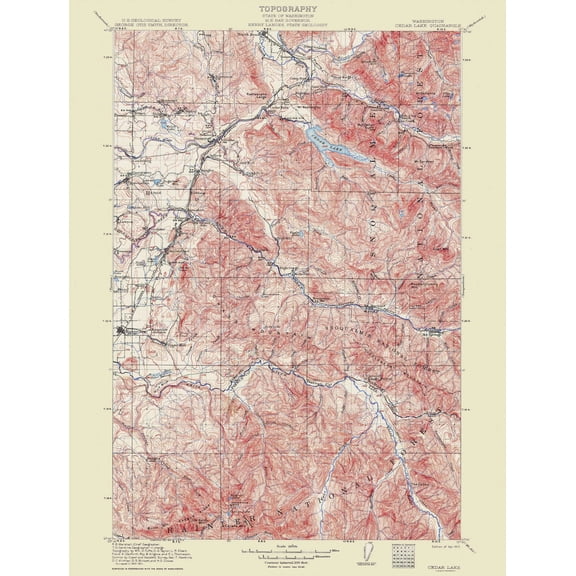 Topographical Map - Cedar Lake Washington Quad - USGS 1913 - Vintage Wall Art