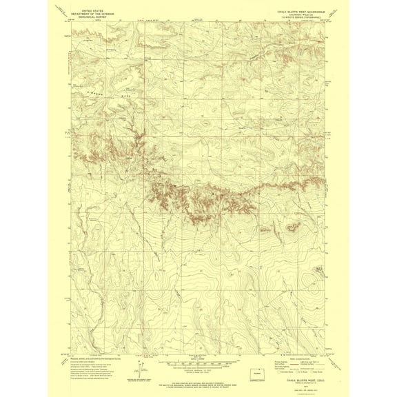 Topographical Map - Chalk Bluffs West Colorado Quad - USGS 1972 - 23 x 30.29 - Vintage Wall Art