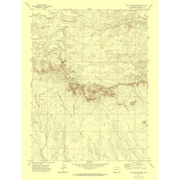 Topographical Map - Chalk Bluffs West Colorado Quad - USGS 1972 - Vintage Wall Art