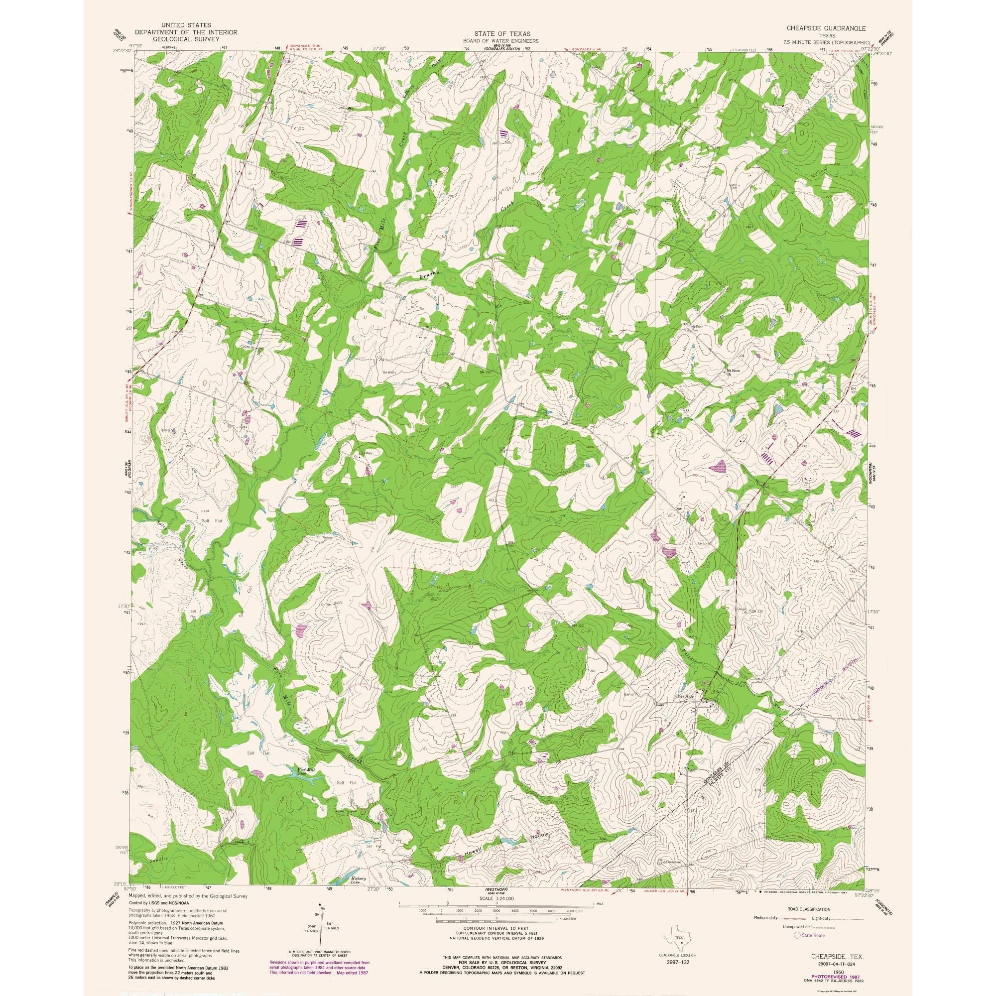 Topographical Map - Cheapside Texas Quad - USGS 1987 - 23 x 27.64 ...
