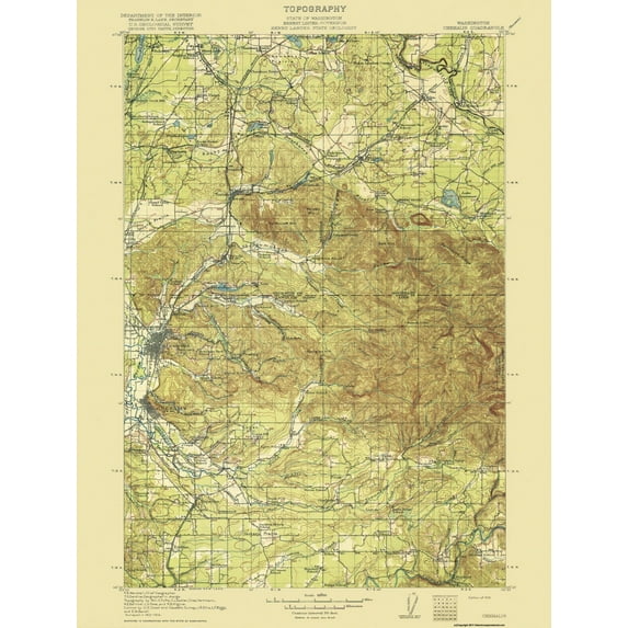 Topographical Map - Chehalis Washington Quad - USGS 1916 - Vintage Wall Art