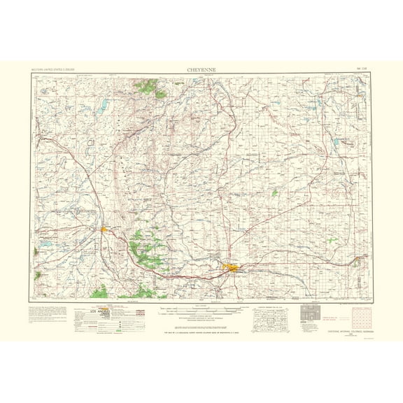 Topographical Map - Cheyenne Wyoming Colorado Nebraska Quad - USGS 1966 - 23 x 32 - Vintage Wall Art