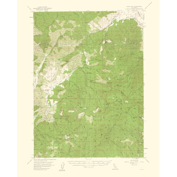 Topographical Map - China Mountain California Quad - USGS 1961 - 23 x 28.56 - Vintage Wall Art