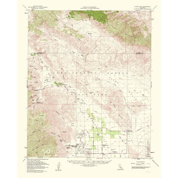 Topographical Map - Clark Lake California Quad - USGS 1962 - Vintage Wall Art