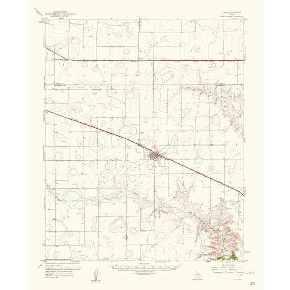 Topographical Map - Claude Texas Quad - USGS 1961 - 23 x 28.10 - Vintage Wall Art