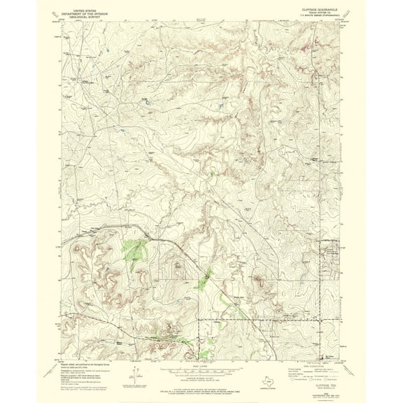 Topographical Map - Cliffside Texas Quad - USGS 1973 - 23 x 28.20 - Vintage Wall Art