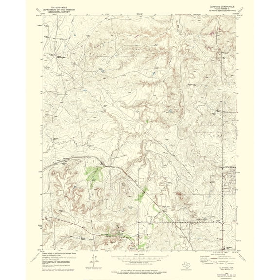 Topographical Map - Cliffside Texas Quad - USGS 1973 - Vintage Wall Art